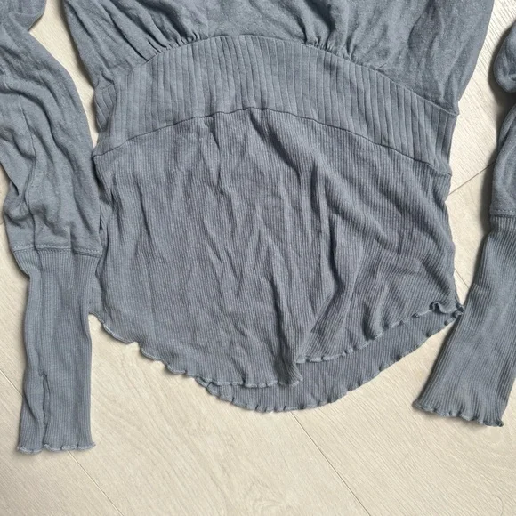 Free People We The Free Blue Cotton Linen Blend V-Neck Empire Waist Top XS - Picture 10 of 16